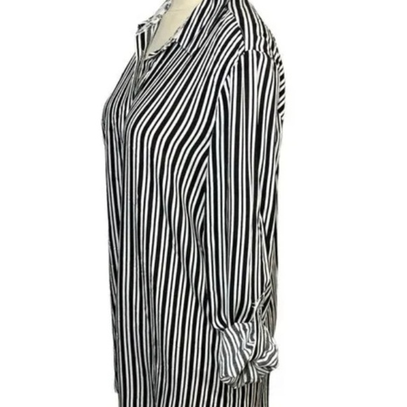 Jane & Delancey Set 2 Blouses White Black Stripes Boyfriend Fit Bundle Top Sz M - Picture 6 of 16
